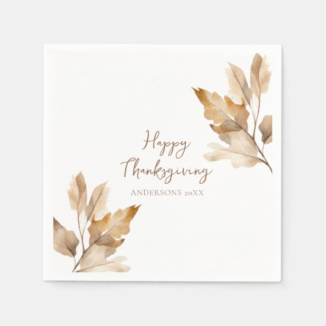 Moderne Wasserfarben-Blatt Thanksgiving Serviette (Vorderseite)