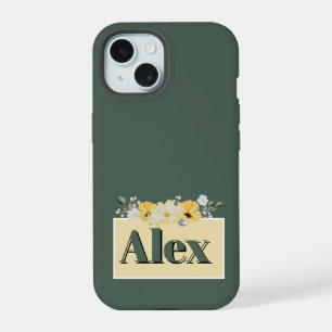 Moderne Wasserfarben-Blumen & grüner Hintergrund iPhone 15 Hülle