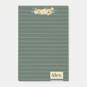Moderne Wasserfarben-Blumen & grüner Hintergrund Post-it Klebezettel