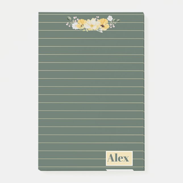 Moderne Wasserfarben-Blumen & grüner Hintergrund Post-it Klebezettel (Vorderseite)