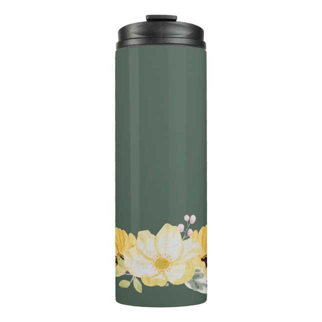 Moderne Wasserfarben-Blumen & grüner Hintergrund Thermosbecher (Vorderseite)