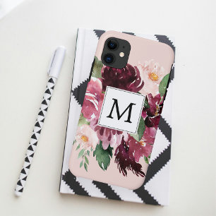 Moderne Wasserfarben-Blumen Monogramm Case-Mate iPhone Hülle