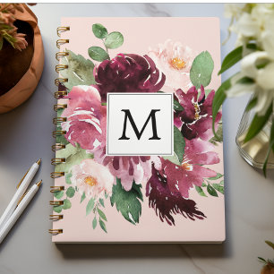 Moderne Wasserfarben-Blumen Monogramm Notizbuch