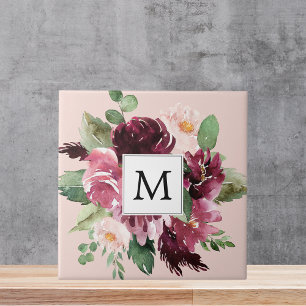 Moderne Wasserfarben Blumen Monogrammiert Fliese