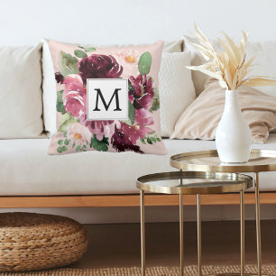 Moderne Wasserfarben-Blumen monogrammiert Kissen