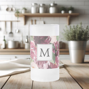 Moderne Wasserfarben-Blumen monogrammiert Mattglas Bierglas
