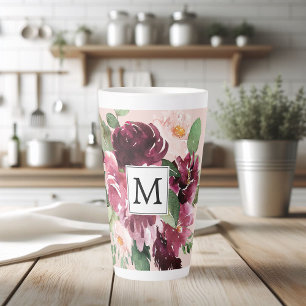 Moderne Wasserfarben-Blumen monogrammiert Milchtasse