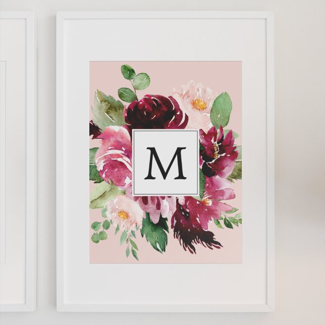 Moderne Wasserfarben Blumen Monogrammiert Poster (Von Creator hochgeladen)
