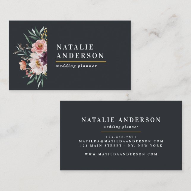 Moderne Wasserfarben Blumen und Blattwerk elegant Visitenkarte (Vorne/Hinten)