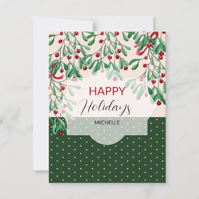Moderne Wasserfarben Boho Mistletos Holiday Karte (Vorderseite)