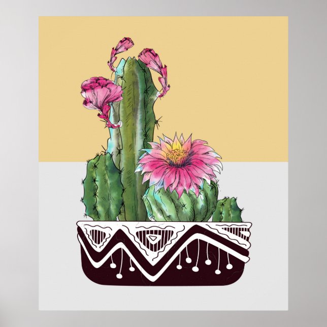 Moderne Wasserfarben Cactus Garden Poster (Vorne)