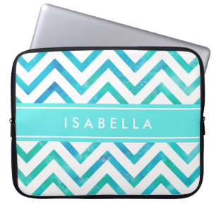 Moderne Wasserfarben-Chevron-Muster Blau und Weiß Laptopschutzhülle