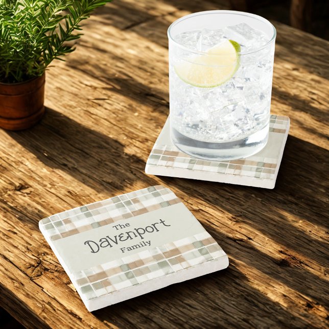 Moderne Wasserfarben fallen Kariert Familienname Steinuntersetzer (Von Creator hochgeladen)