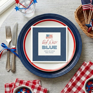 Moderne Wasserfarben-Flagge-Babyparty zum 4. Juli Serviette