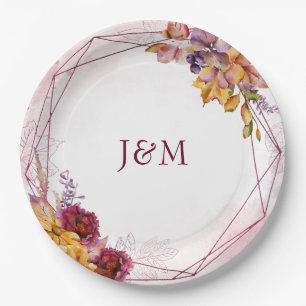 Moderne Wasserfarben Geometric Fall Bouquet Weddin Pappteller