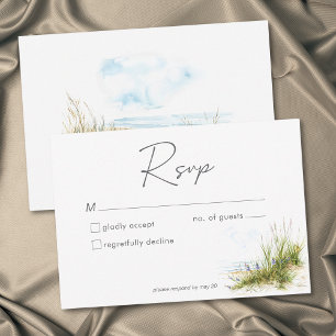 Moderne Wasserfarben-Hochzeit am Strand RSVP Karte