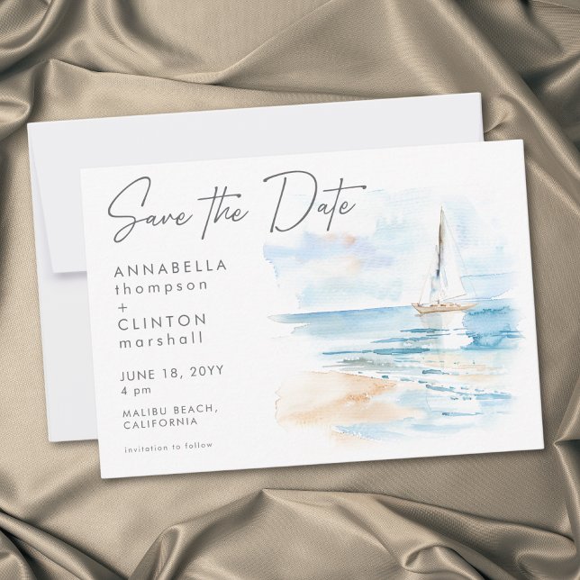 Moderne Wasserfarben-Hochzeit am Strand Save The Date (Coastal Beach Modern Watercolor Wedding Save The Date)