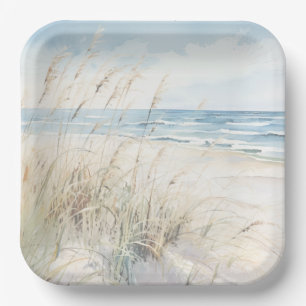 Moderne Wasserfarben-Hochzeitdusche am Meer - Will Pappteller