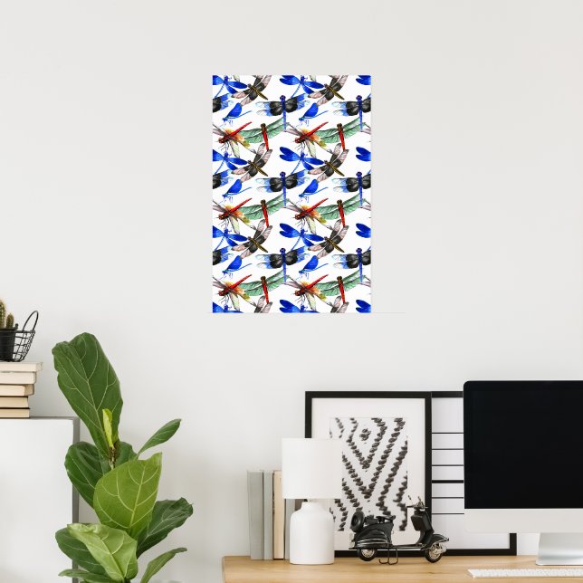 Moderne Wasserfarben-Libellen-Wandkunstposter Poster (Heimbüro)