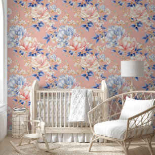 Moderne Wasserfarben Rosa Blauen Blumen Blumen Tapete