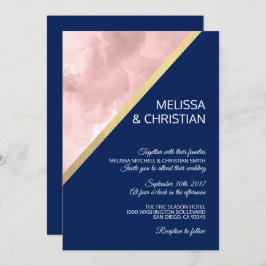 Moderne Wasserfarben Rosa & Navy Blue Wedding Einladung