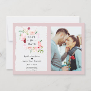 Moderne Wasserfarben Rote Blume Foto Hochzeit Save The Date