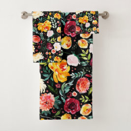 Moderne Wasserfarben Sommermuster der Blume Badhandtuch Set