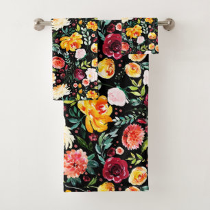 Moderne Wasserfarben Sommermuster der Blume Badhandtuch Set