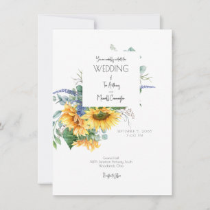Moderne Wasserfarben Sonnenblumen Bouquet Wedding Einladung