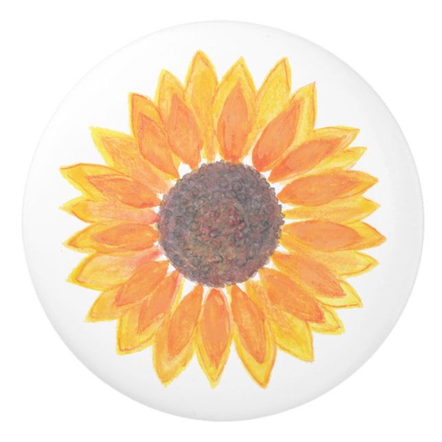 Moderne Wasserfarben Sonnenblumen Keramikknauf (Vorderseite)
