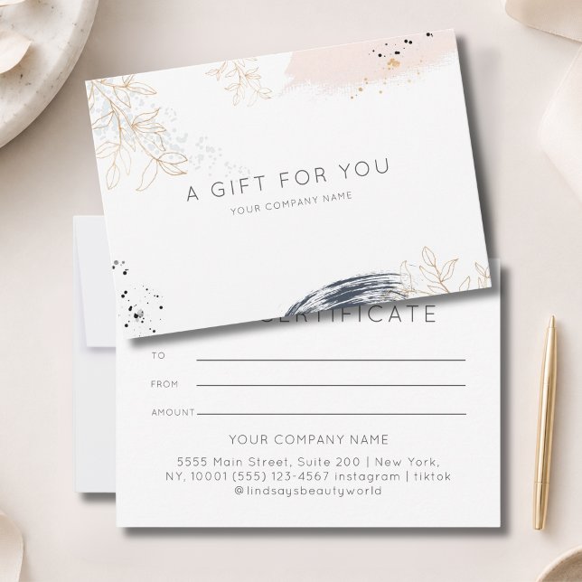 Moderne Wasserfarben-Tinte-Geschenkgutschein (Modern Watercolor Ink QR Code Gift Certficate White Blue Blush)
