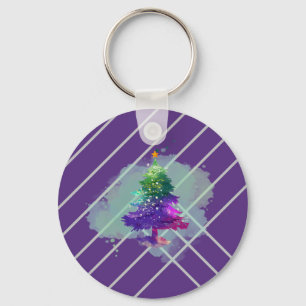 Moderne Wasserfarben-Weihnachtsbaum bunt Schlüsselanhänger