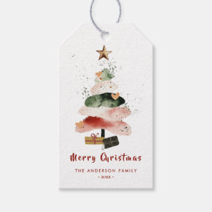 Moderne Wasserfarben-Weihnachtsbaum-Familienfeier Geschenkanhänger