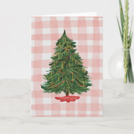 Moderne Wasserfarben-Weihnachtsbaum-Pink-Gingham-K Karte