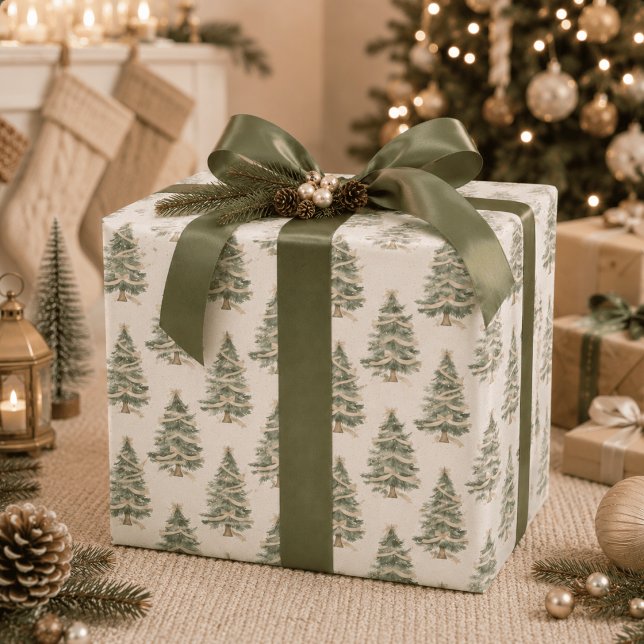 Moderne Wasserfarben-Weihnachtsbaum-Verpackungspap Geschenkpapier (Von Creator hochgeladen)