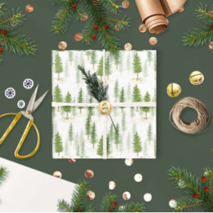 Moderne Wasserfarben Weihnachtsfeiertage Grüne Bäu Geschenkpapier