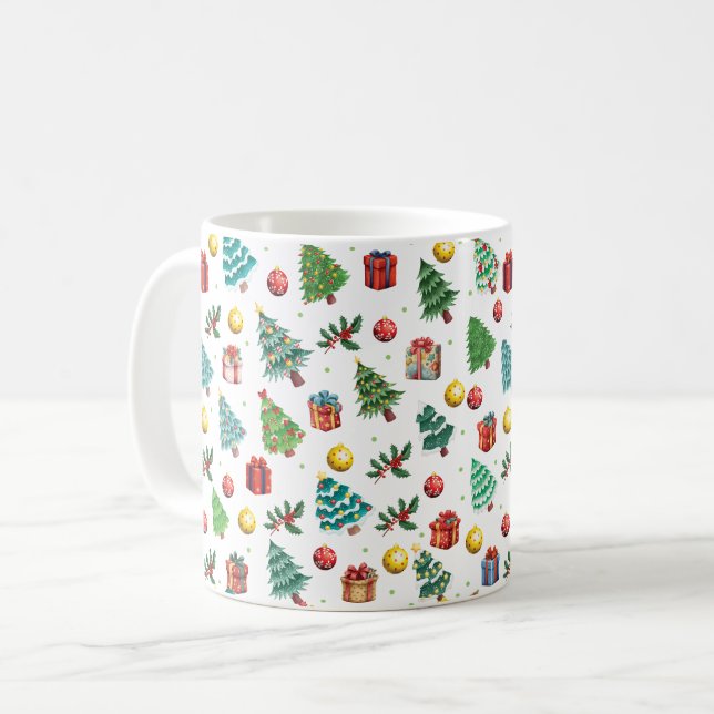 Moderne Wasserfarben Weihnachtsgeschenke Grüne Bäu Kaffeetasse (Vorderseite Links)