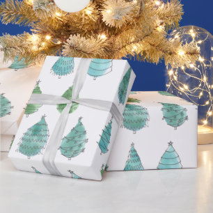 Moderne Wasserfarben Weihnachtsgrün Pine Trees Geschenkpapier