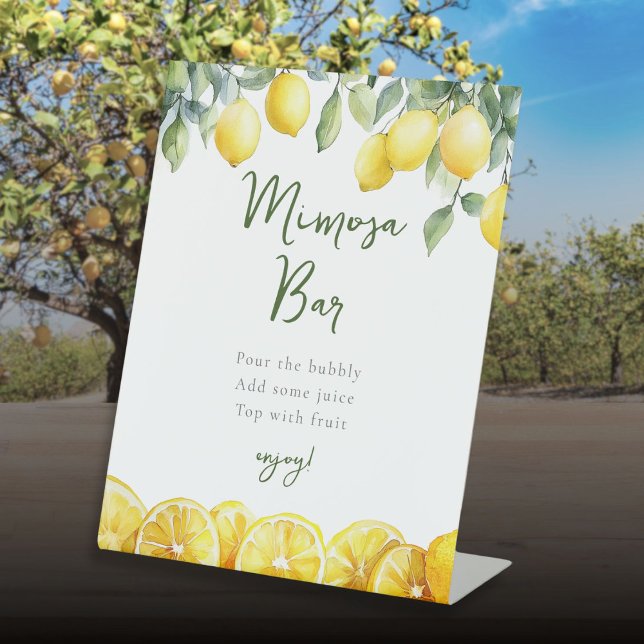 Moderne Wasserfarben Zitronen Citrus Mimosa Bar Si Sockelschild (Modern Watercolor Lemons Citrus Mimosa Bar Sign)