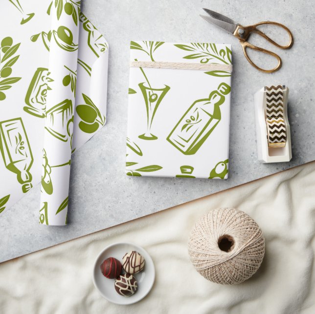 Moderne Wasserfarbenflaschendesigns mit Olivenblät Geschenkpapier (Kunsthandwerk)