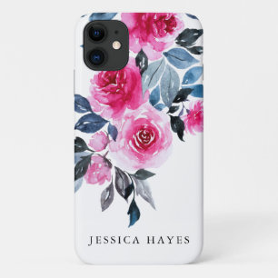 Moderne Wasserfarbenflora mit Ihrem Namen Case-Mate iPhone Hülle