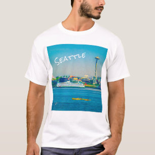 Moderne Wasserfarbenmalerei Seattle Skyline Einzig T-Shirt