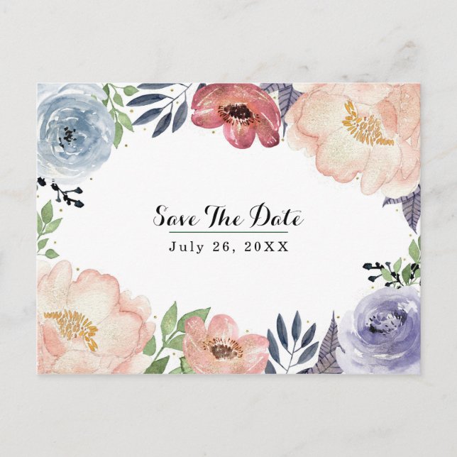 Moderne Wasserfarbenwelt Elegant Save the Date Ankündigungspostkarte (Vorderseite)