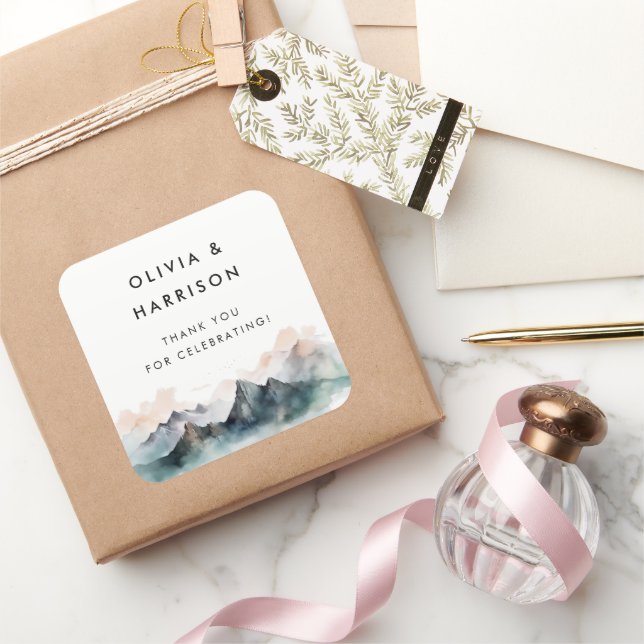 Moderne Wasserfarbenwelt Hochzeit Quadratischer Aufkleber (Schenken)