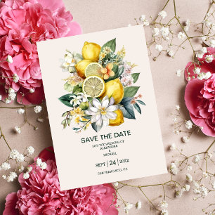 Moderne Wasserfarbenzitrus Lemon Hochzeit Save The Date