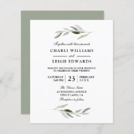 Moderne Watercolor Green Leaf Budget Hochzeit einl