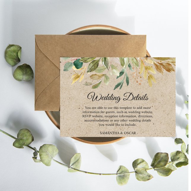 Moderne Watercolor Greenery Leaf Kraft Rahmen & Go Begleitkarte (Von Creator hochgeladen)