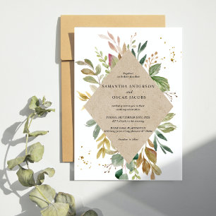 Moderne Watercolor Greenery Leaf Kraft Rahmen & Go Einladung