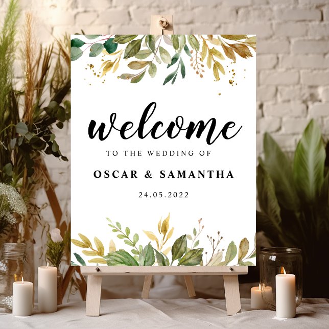 Moderne Watercolor Grünpflanzen Leaf & Gold Tropfe Poster (Von Creator hochgeladen)