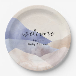 Moderne Watercolor Mountain Baby Dusche Willkommen Pappteller